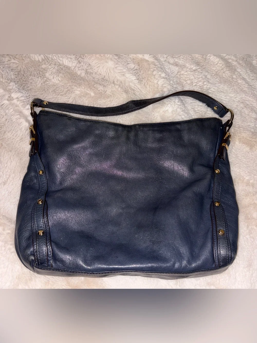 Michael Kors Astor Navy Leather Shoulder Bag with Gold Hardware